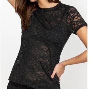 Johnny Was Astrid Floral Sheer Mesh Embroidered Lace Top Black Womens Sze XS NWT